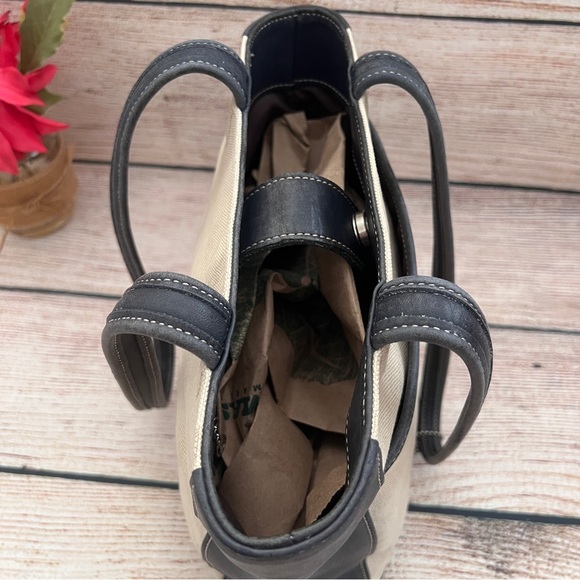 COACH vintage vtg blue leather linen canvas bleeker shoulder bag 6122 - Picture 8 of 16